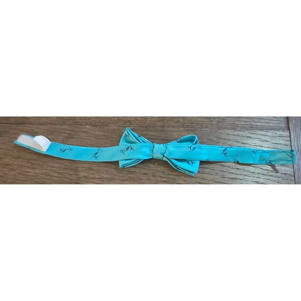 Turquoise Blue Heron Seagull Bird Print Pet Bowtie Velcro 14 Inch Long